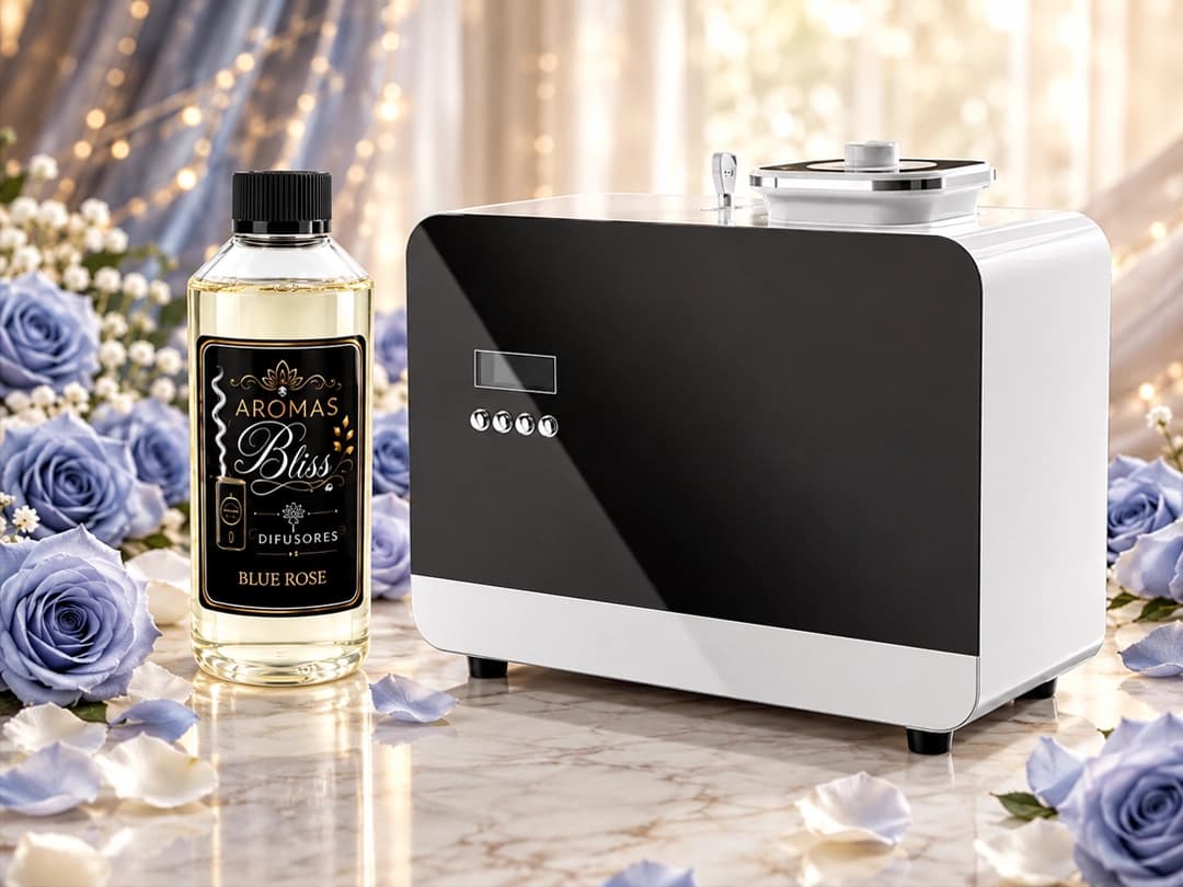 Difusor Aromas Bliss junto a un frasco de fragancia de 500 ml